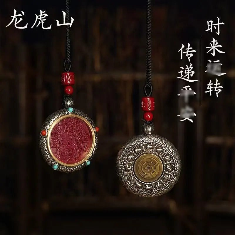 Authentic Lushan Cinnabar Mirror & Mountain Ghost Coin • Bagua Copper Pendant • Retro Taoist Amulet for Men & Women